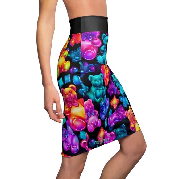 DISCO LEMONADE Print Candy Bear, Pencil Skirt Midi Skirt Body Con Festival - Picture 7 of 7